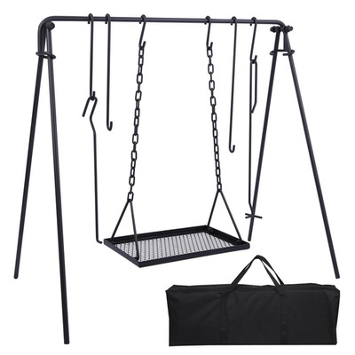 Redcamp Swing Campfire Grill Stand - Collapsible Campfire Cooking Rack 6 Hooks