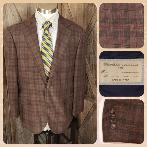 Brunello Cucinelli Mens Sport Coat 54 Italy US Size 42 Linen Wool Jacket Plaid