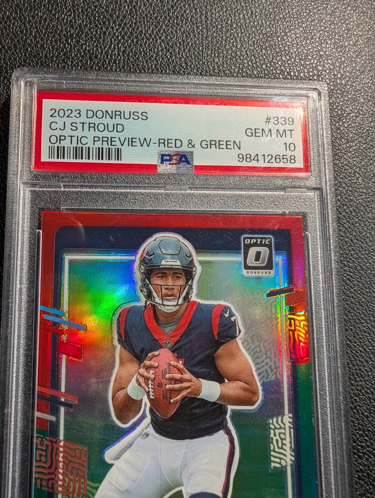 2023 Panini Donruss - C.J. Stroud 339 Optic Preview Red & Green Prizm (RC)PSA 10 view 3