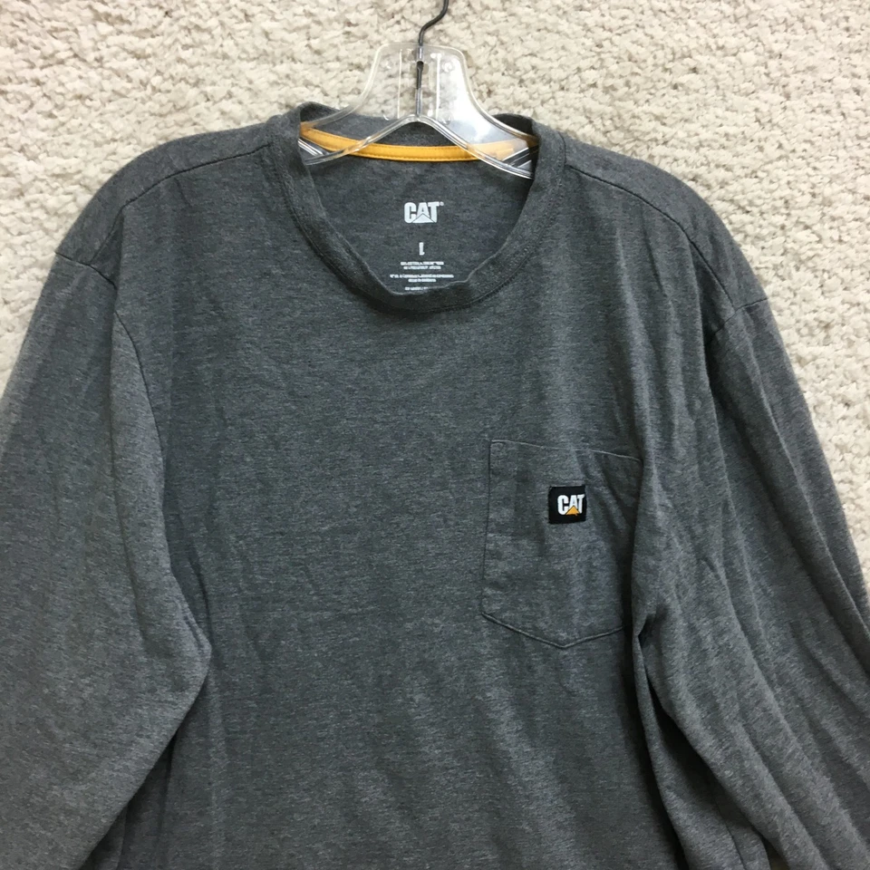CAT рубашка большой взрослый серый ворота длинным рукавом пуловер карман футболка логотип мужской L - Изображение 2 из 4