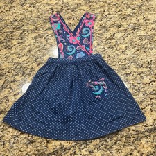 Vintage Gymboree Girls Blue Polka Dot Floral Pinafore Jumper Dress XL