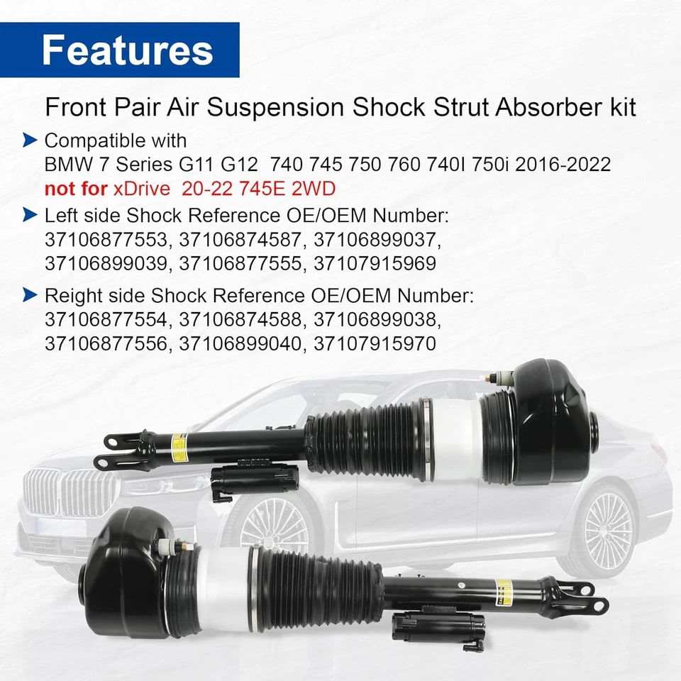 Front Air Suspension Shock Struts For 2016-20 BMW 7 Series G11 G12 740i 750i RWD - Image 4 of 4