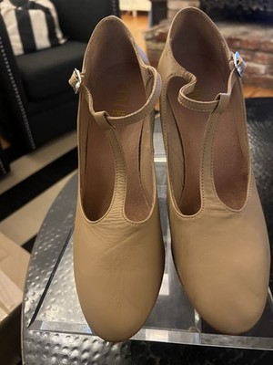 Bloch Chord T-Bar Strap Tan Leather Dance Character Shoes Womens 9.5 NWOB