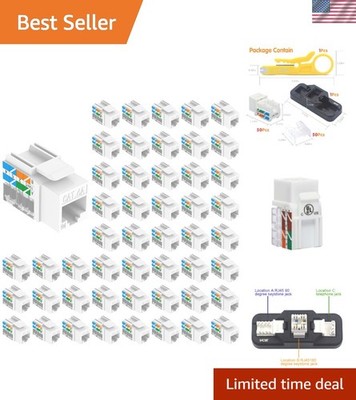 Cat6A RJ45 Keystone Jacks  Listed 50-Pack, 110-Type UTP Modular Ethernet Jack...