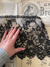 Antique French Length Victorian Wide Black Chantilly Lace Skirt or Dress Flounce