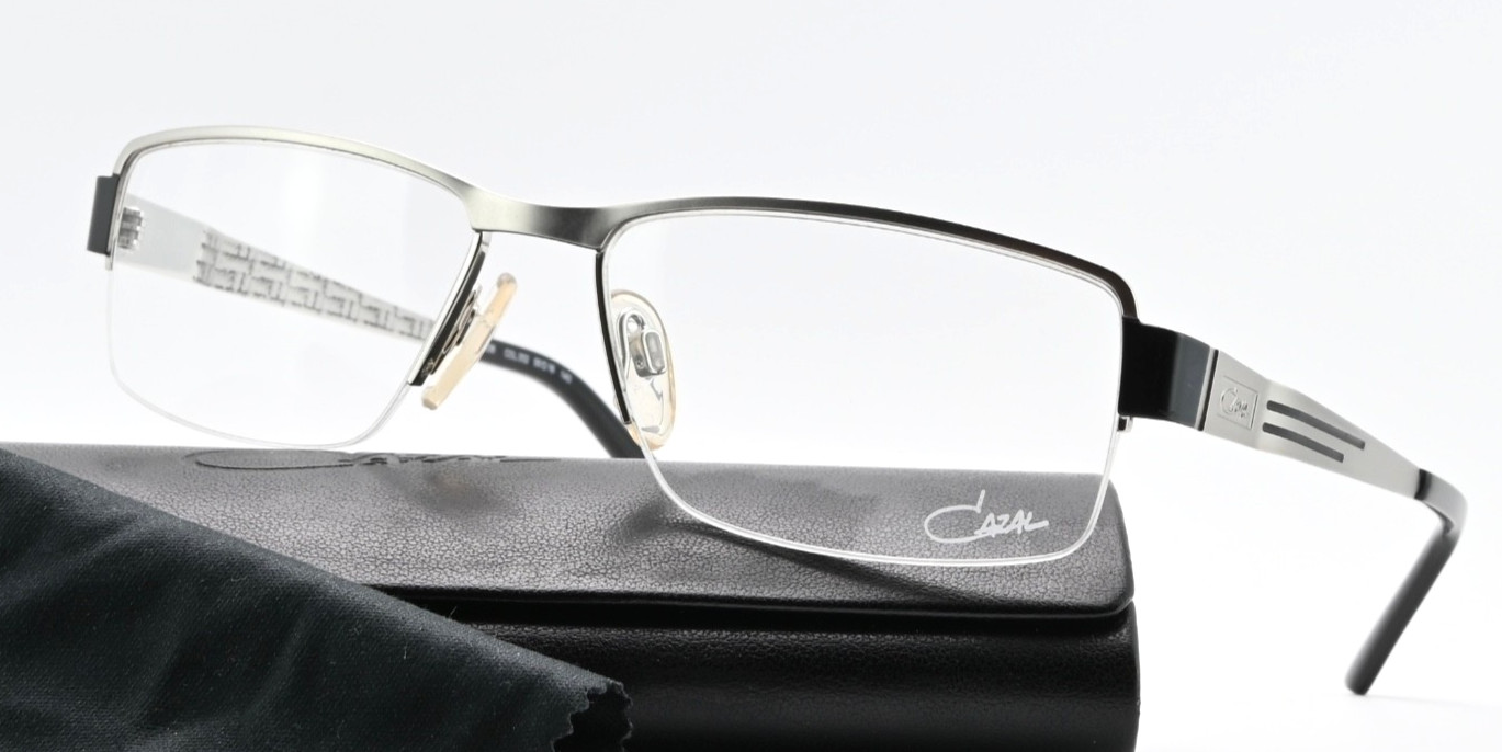 CAZAL Brille 7036 Col 002 55-16 140 Vintage Halbrand Trapez Silber Schwarz Satin 59690₽