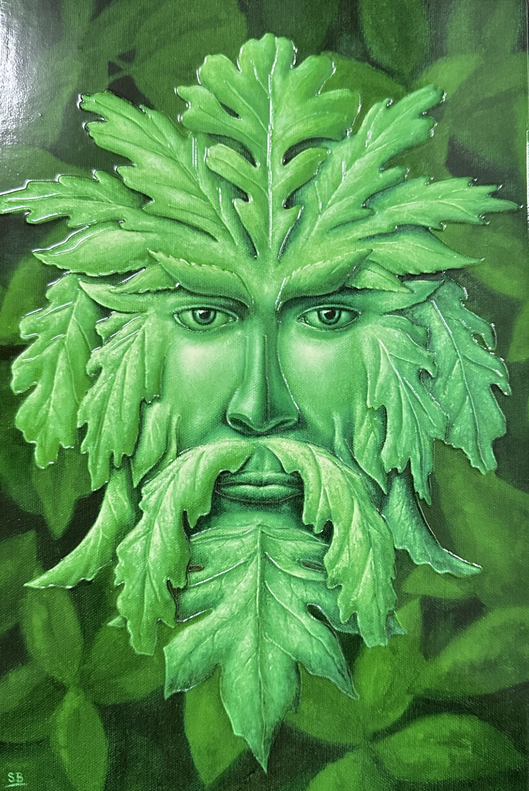 Green Man Ceramic Tile Plaque: Tube Lined Wall Art, 30x20cm