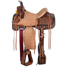 Ranchland Rose Roper Style Saddle Floral Tooling Full QH Bars 15" NEW