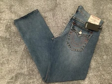 True Religion Ricky Relaxed Straight Big T Flap Sunkissed Wash Jeans Mens 36x34