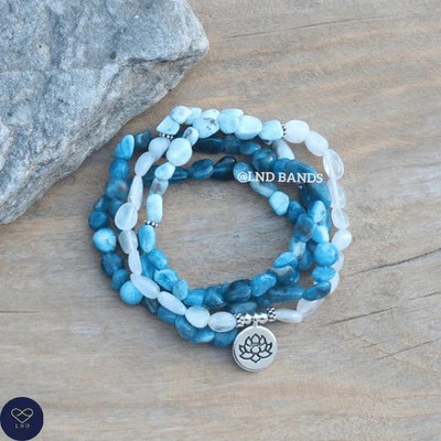 Weißer Mondstein, Larimar, Apatit elastisches Wickelarmband/Halskette, Yoga Meditatio