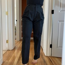Vintage 80s black cotton trousers straight leg pleat front size 6