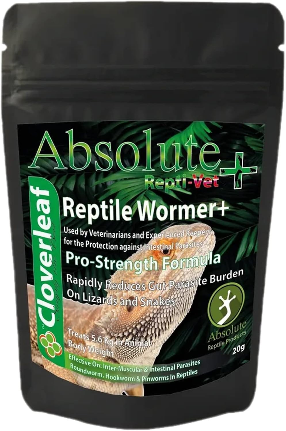 CLOVERLEAF ABSOLUTE REPTILE WORMER + PRO STRENGTH PARASITES LIZARDS SNAKES 20G
