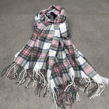 Abercrombie Fitch Kids Blanket Scarf Fringe Flannel Plaid Green Pink 72 X 30
