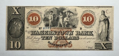 The Hagerstown Bank in Maryland, $10 Obsolete Bank Note, Uncirculated - 第 1/2 張圖片