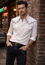 Panhandle Slim Rockabilly Shirt Black Western Embroidered Pearl Snap Men s Med