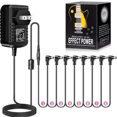 Pigtone Guitar Pedal Power Supply Adapter 9V DC 1A Tip Negative 8 9V1A 1TO8 