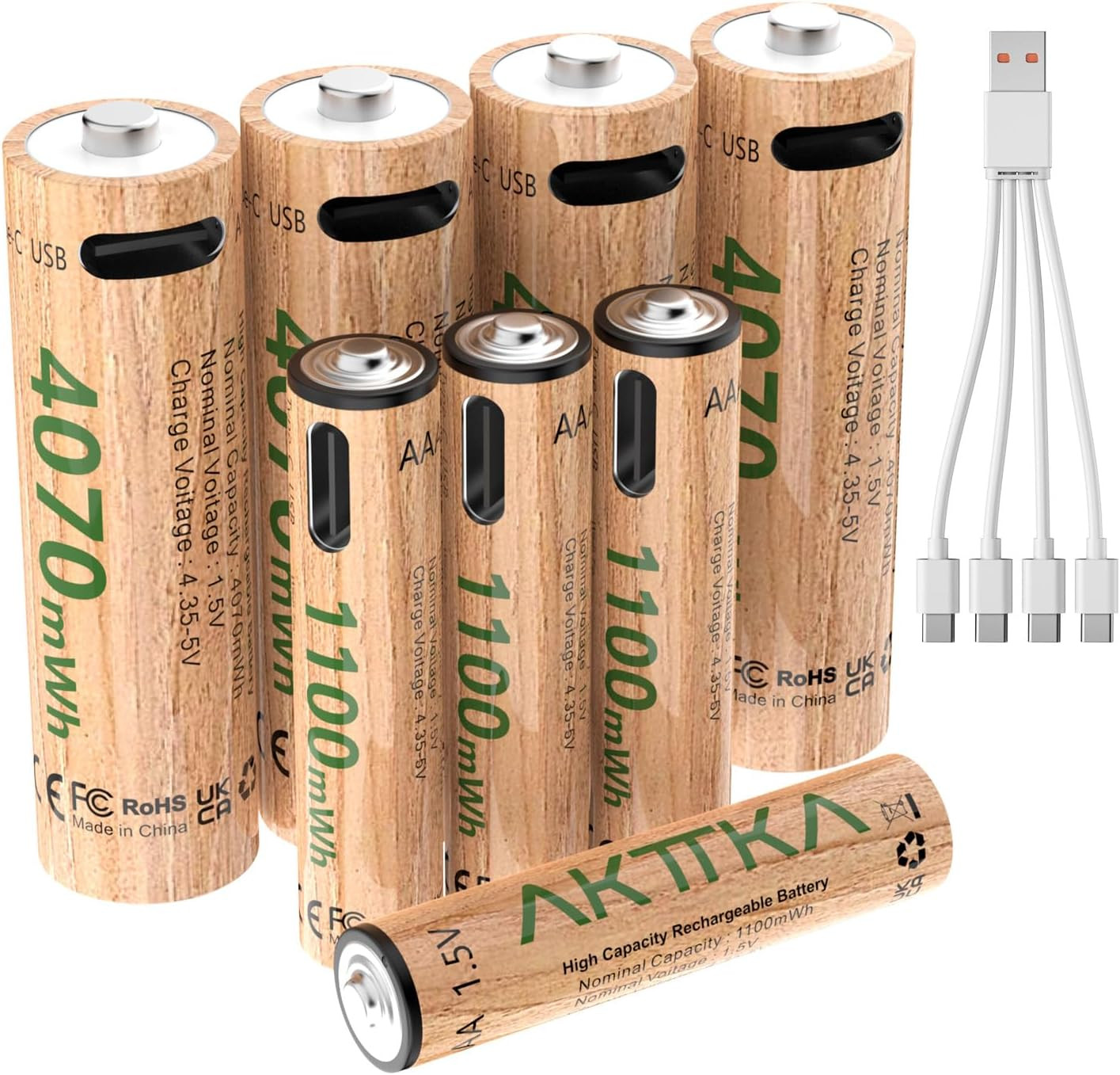 Batterie Ricaricabili Litio 1,5V AA 4070mWh e AAA 1100mWh Kit 8 Pezzi