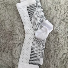 Women's Compression Socks White Black Stripes Dotted Athletic NWOT