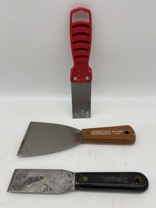 3 Vintage Putty Knife Scraper HYDE Craftsman Stanley 28-539 Wood Handle 3" Lot
