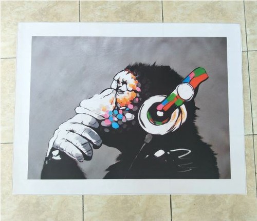 Thinking Monkey Print DJ Banksy Canvas Painting ~ Wall Art Poster Picture Decor - Picture 2 of 5