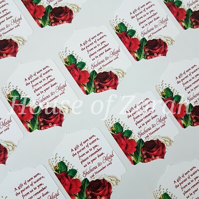 Personalisierte Aufkleber rot gold Rosen Hochzeit Party Danke Etiketten Zam Zam 