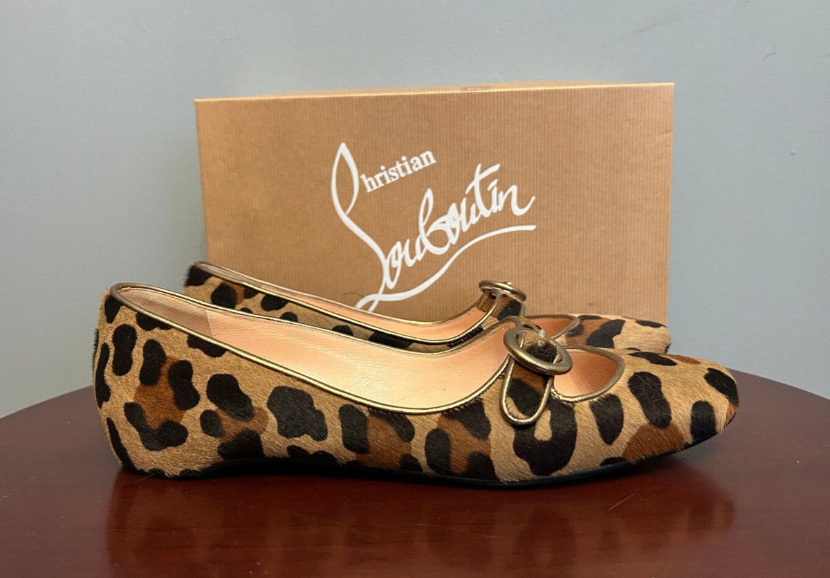 Christian Louboutin Leopard Print Mary-Jane Flats signed by