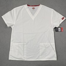 Dickies Womens Small EDS Scrub Top V-Neck White Modern Classic 3 Pocket