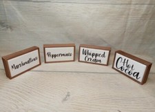  New Set of 4 Hot Cocoa Bar Box Frame SIGNS Wood Decor Table Tier Tray Winter