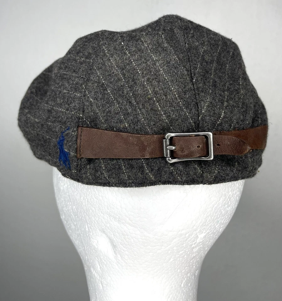 Polo Ralph Lauren Grey Drivers Gent Hat VTG Tweed Newsboy 8% Cashmere Pinstripe - Image 4 of 4