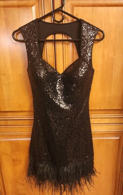 guess sequin dress with feathers Guess NIKKI sequin black feather dress size 6