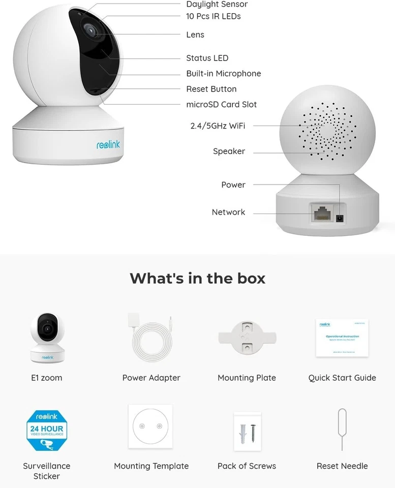 5MP WiFi Security IP Camera PTZ Pan Tilt 3x Optical 2-Way Audio E1 Zoom 2-Pack - Image 4 of 4