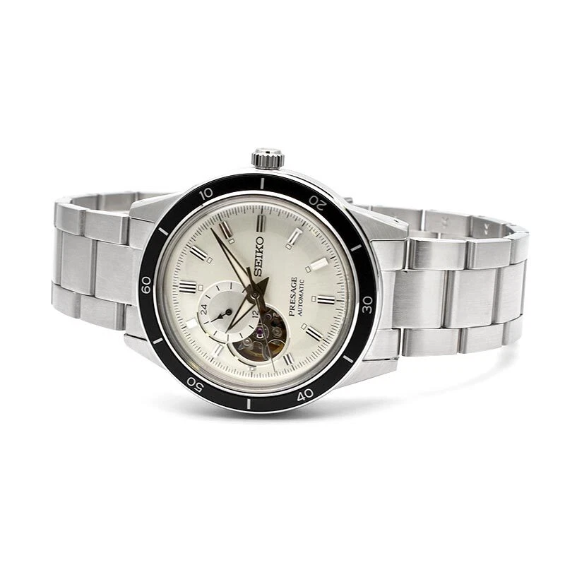 Pre-owned Seiko Presage Ssa423j1 Style 60's Cream Analog Open Heart Automatic Men's Watch