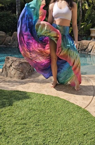 Maxi Falda Maya Antonia Tie-Dye Arco Iris Alta-Baja, Cintura Elástica/Boho/Playa - Imagen 14 de 23