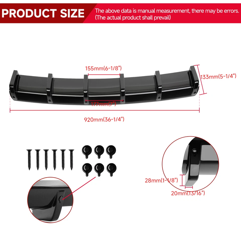 For Lincoln MKC MKX Black Rear Bumper Diffuser Lip Spoiler Valance Shark Fin - Image 2 of 4