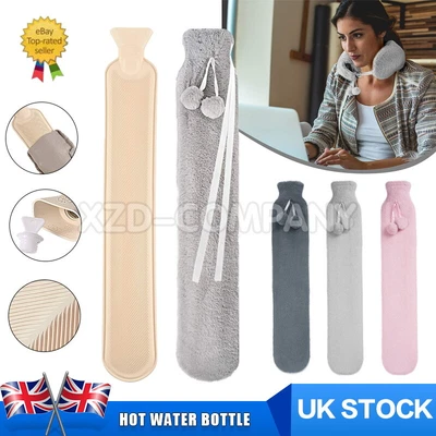Long Hot Water Bottle With Fluffy Cover 2 Litre Extra Long Grey - 72cm