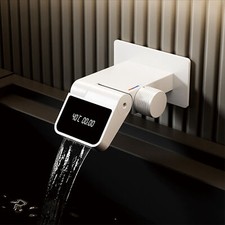 White Brass Bathroom Faucet Wall Mounted Design LED Digital Display Dual Control
