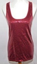 The Arte By Zenana Red Sequin Tank Top Blouse Shirt Made in USA Women's L