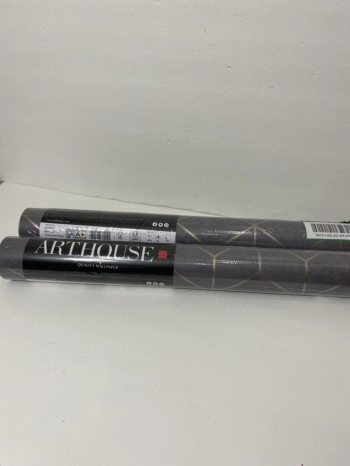 2 rollos de papel tapiz geométrico Arthouse acento pared azul/gris/plateado Foto 3 de 4