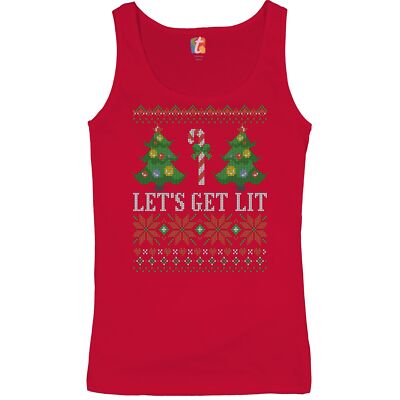 Let's Get Lit Women's Tank Top Ugly Sweater Merry Christmas Candy Cane