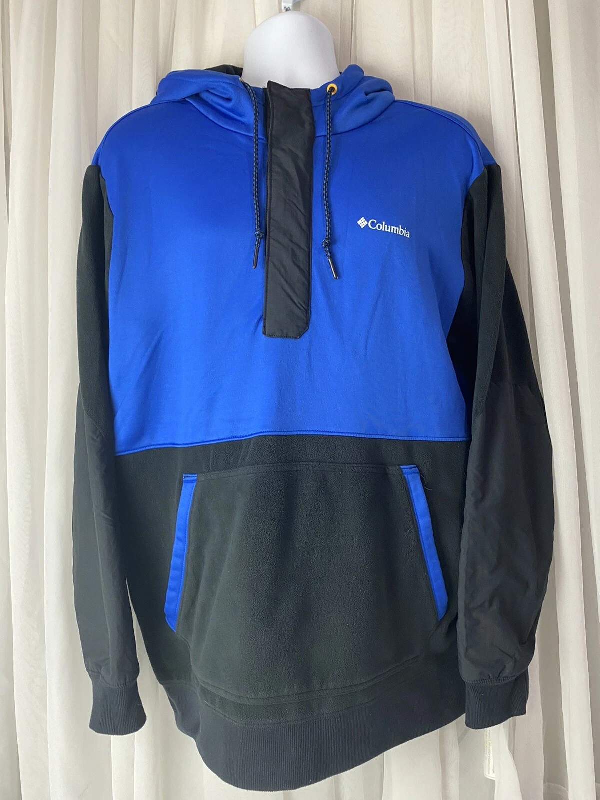 Columbia Sweatshirt Hoodie Mens Large Blue Black Fleece Pullover Outdoors Sports