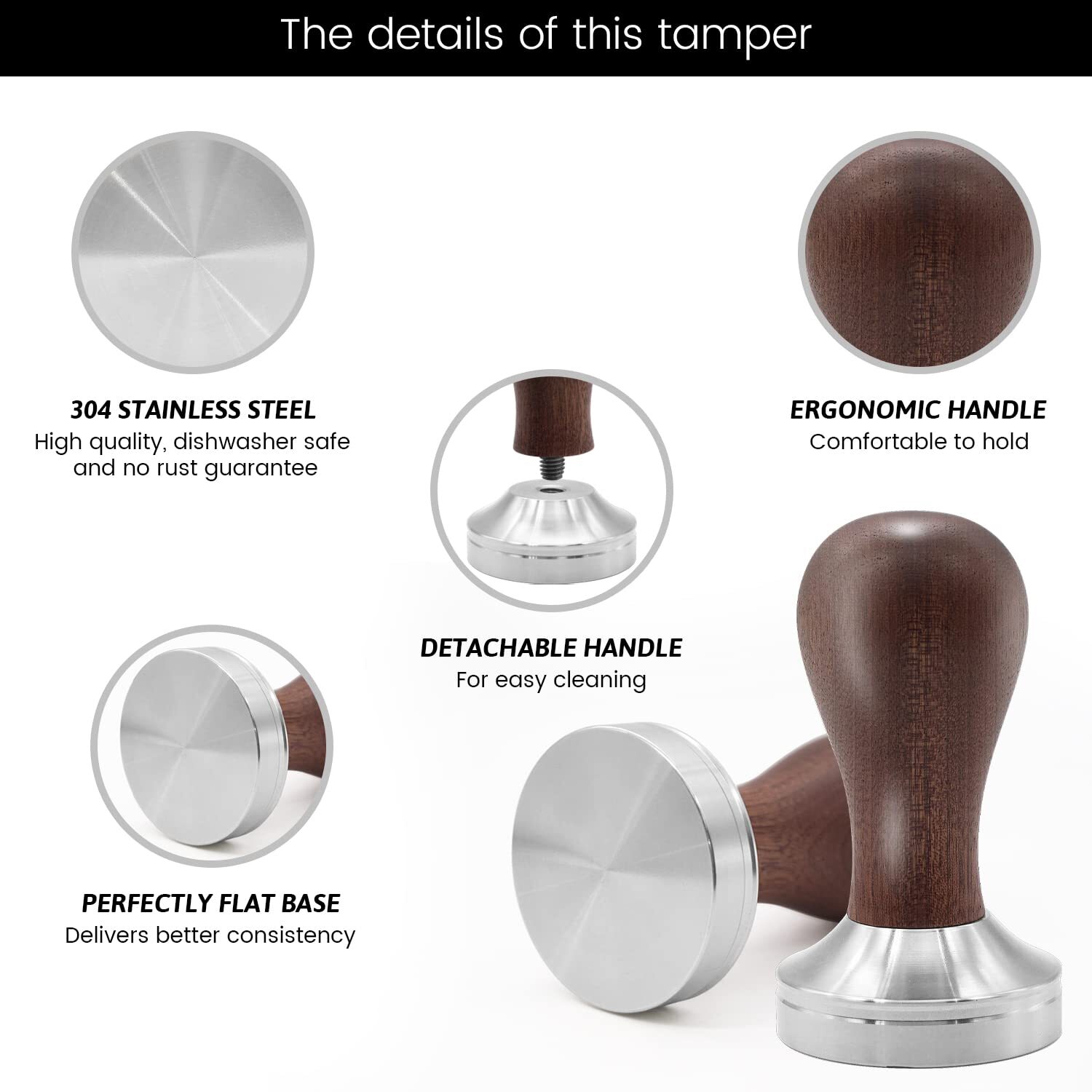 51mm Coffee Tamper Set Barista Kit for Portafilter Machine Wooden Espresso Ta...