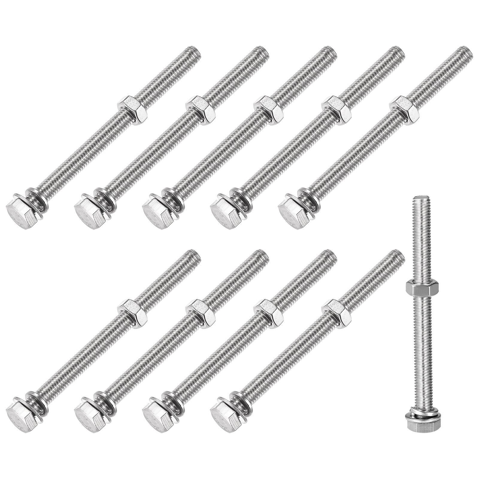 Hex Head Screws Bolts, Nuts, Flat & Lock Washers Kits (M8x90mm) 10Sets