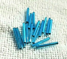 CLEARANCE 200 beads Czech, 30mm 1 1/4" TURQUOISE/BLUE STRAIGHT GLASS BUGLE