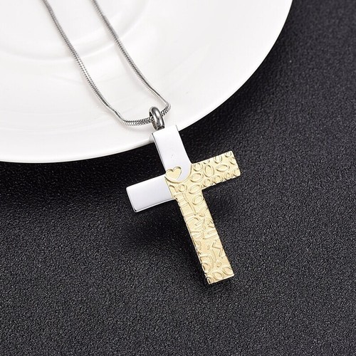 Gold Silver Cross Cremation Urn Pendant Ashes Necklace Funeral Memorial UK - Picture 2 of 7