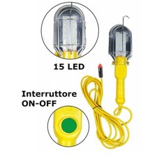 LAMPADA PORTATILE 15 LED LAVORO 10MT CAVO GANCIO LAVORO MECCANICO ELETTRAUTO 12V