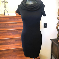 Zara Black Ribbed Knit Sweater Dress Cowl Neckline Short Slv Med. NWT Stretchy