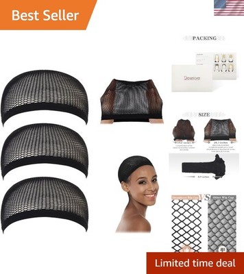 Stylish Black Crochet Wig Caps - Versatile Fit, 3-Pack for All Hair Lengths