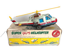 Vintage T.P.S. Tin Litho Super FLying Helicopter Battery Powered Made in Japan