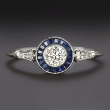 OLD EUROPEAN CUT DIAMOND SAPPHIRE ENGAGEMENT RING ART DECO TARGET VINTAGE STYLE