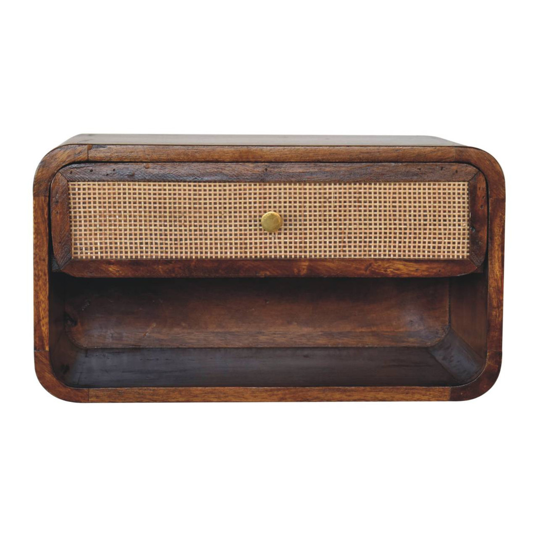Artisan Furniture Chestnut Single Drawer Single Shelf Woven Solid Wood Wall-Mounted Bedside Table - Image 2